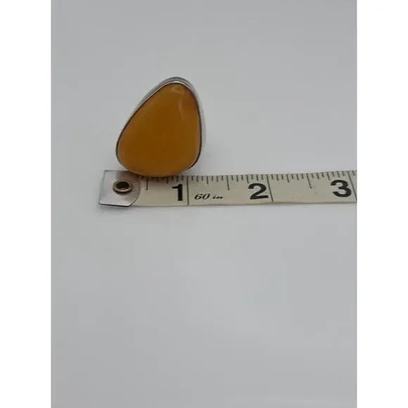 Vintage Sterling Silver 925 Egg Yolk Butterscotch Ring Amber Adjustable Size 9